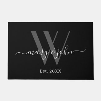 Elegante Monogram Gray Black Names Script Hochzeit Fußmatte