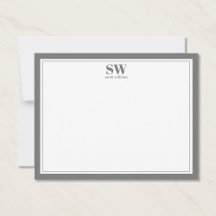Elegante Monogram Gray Border Minimalistisch Note