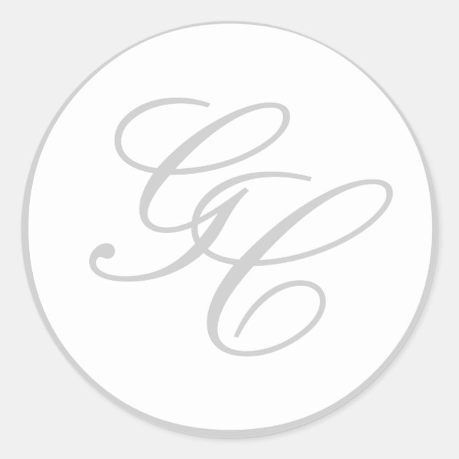 Elegante Monogram Gray-White-Wedding-Sticker Runder Aufkleber (Vorderseite)