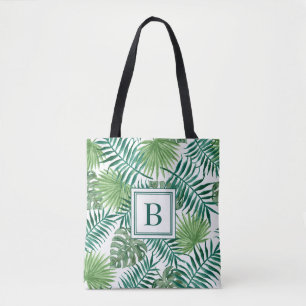 Elegante Monogram Green Botanical Palm Blätter