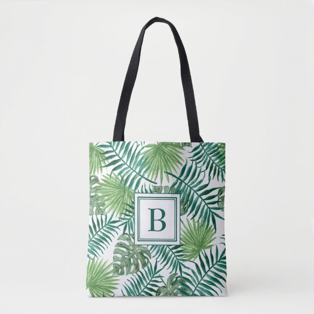 Elegante Monogram Green Botanical Palm Blätter (Vorderseite)