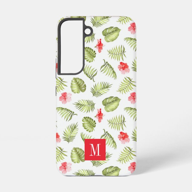 Elegante Monogram Green Botanical Palm Blätter Samsung Galaxy Hülle (Rückseite)