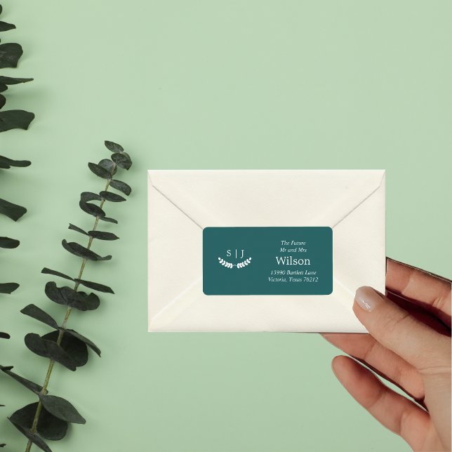 Elegante Monogram Green Jewel Tone Rücksendeadress Adressaufkleber (Von Creator hochgeladen)