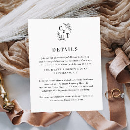 Elegante Monogram Greenerity-Blätter Hochzeitdetai Begleitkarte