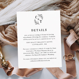 Elegante Monogram Greenerity-Blätter Hochzeitdetai Begleitkarte