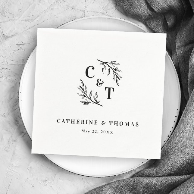 Elegante Monogram Greenerity Blätter Wedding Serviette (Elegant Monogram Greenery Leaves Wedding Napkins.)
