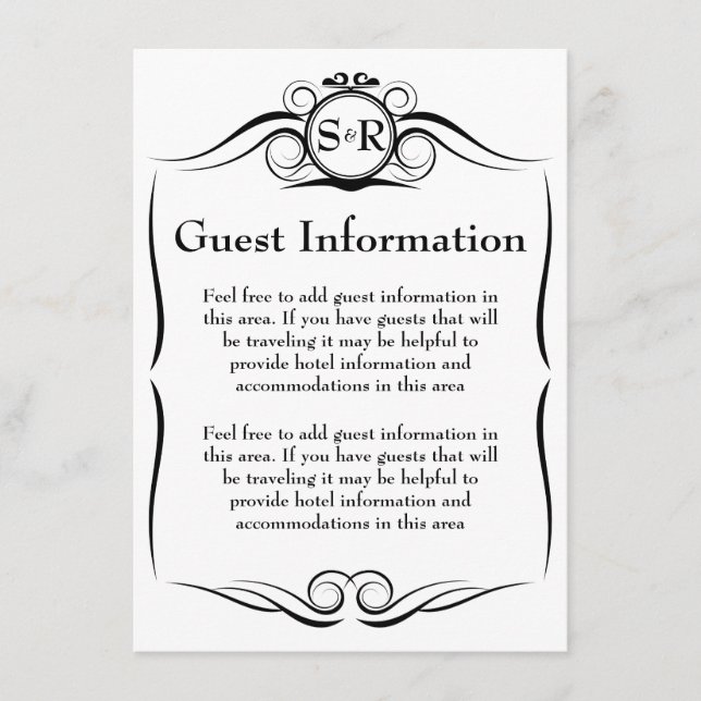 Elegante Monogram Guest Information Card Begleitkarte (Vorderseite)