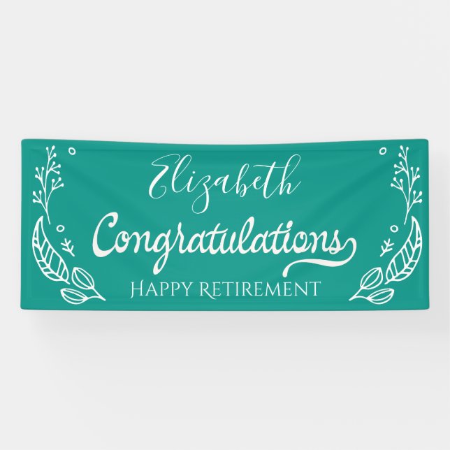 Elegante Monogram Happy Retirement Blue Banner (Horizontal)