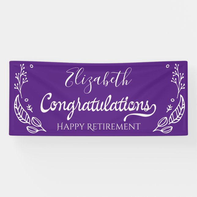 Elegante Monogram Happy Retirement Lila Banner (Horizontal)