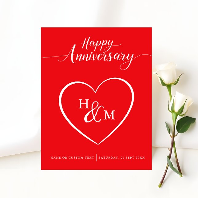Elegante Monogram Heart Happy Anniversary Card (Von Creator hochgeladen)