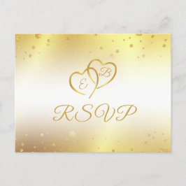 Elegante Monogram Hearts Imitats Metallic Gold UAW Einladungspostkarte