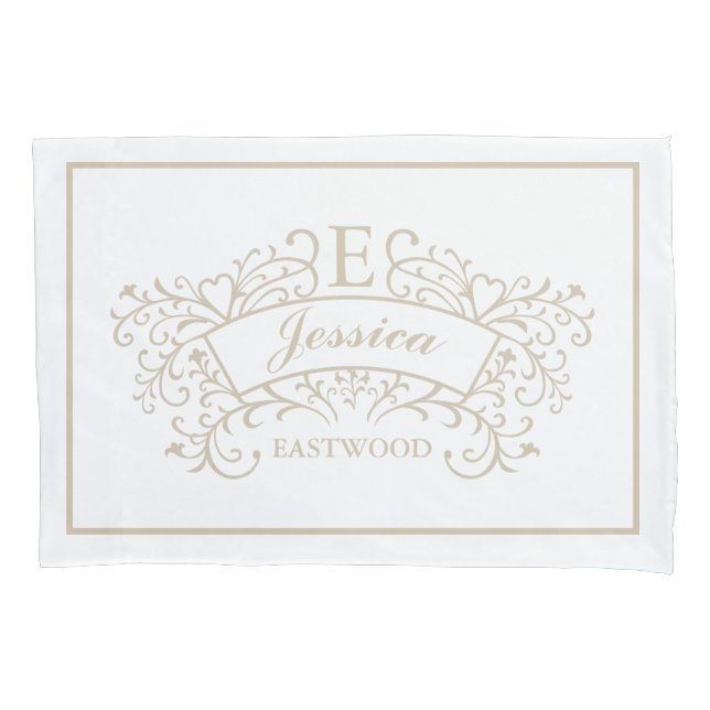 Elegante Monogram Hochzeitspaare von Pillowcases Kissenbezug (Vorderseite-Links)