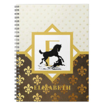 Elegante Monogram Horse Dog Gold Bronze Fleurdelys