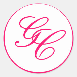 Elegante Monogram Hot Pink & White Wedding Sticker