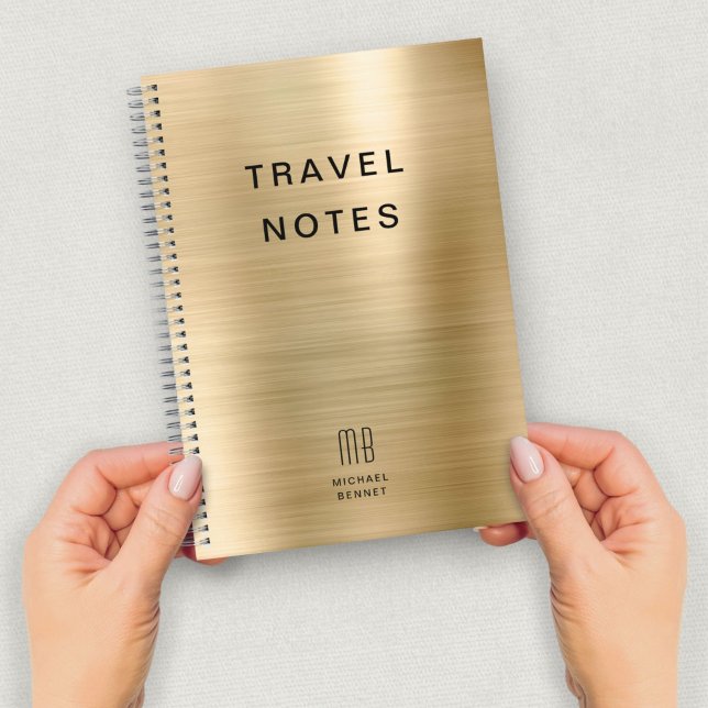 Elegante Monogram Imitate Gold Travel Notizblock (Elegant Monogram Faux Gold Travel Notebook)
