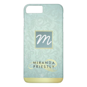 Elegante Monogram Imitate Gold Turquoise Damask Fl Case-Mate iPhone Hülle