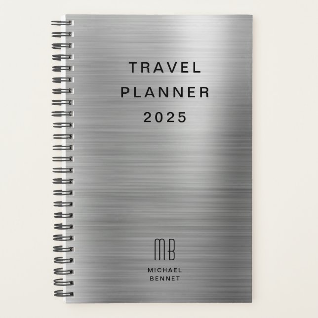 Elegante Monogram Imitate Silver Gray Travel Planer (Vorderseite)