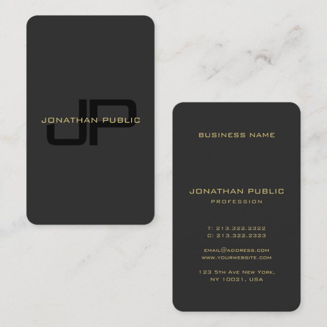 Elegante Monogram Imitats Gold Text Ozeangröße Visitenkarte (Vorne/Hinten)