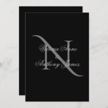 Elegante Monogram Initial Black Wedding Einladung