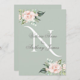 Elegante Monogram Initial Floral Sage Green Weddin Einladung