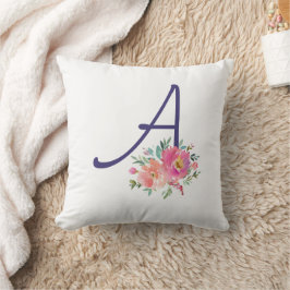 Elegante Monogram, Initial Pink Watercolor-Rose Kissen