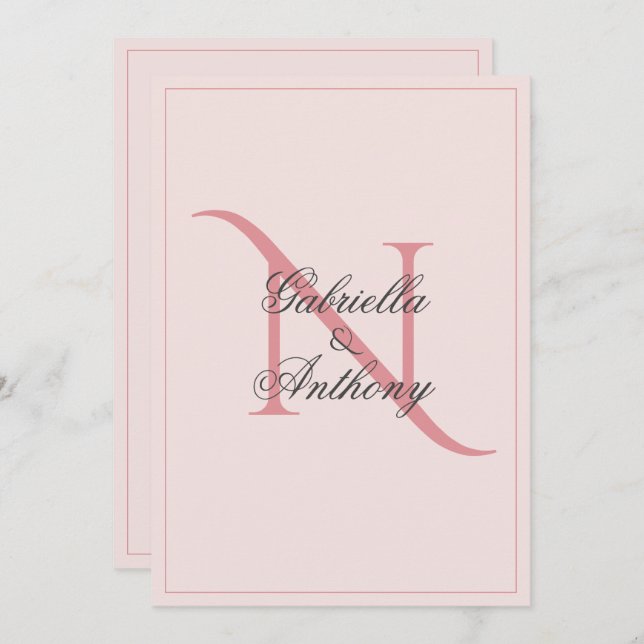 Elegante Monogram, Initial Pink Wedding Einladung (Vorne/Hinten)