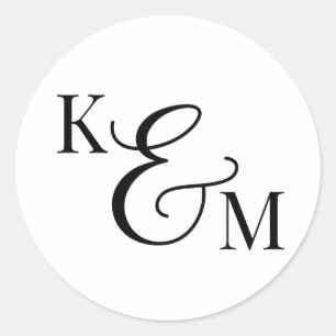 Elegante Monogram Initials Ampersand Hochzeit Runder Aufkleber