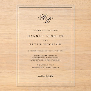 Elegante Monogram-Initials Black Frame Wedding Acryleinladungen