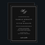 Elegante Monogram-Initials Black Frame Wedding Einladung<br><div class="desc">Diese zeitlose gerahmte Schwarz-Weiß-Hochzeitseinladung strahlt Eleganz und Eleganz aus. Im Mittelpunkt steht ein wunderschönes Monogramm, das die Initialen des Paares in einem hellgrauen flämischen Script-Schriftart zeigt. Die monochrome Farbpalette verleiht der Einladung einen minimalistischen Charme und ermöglicht es den komplizierten Details des Drehbuchs, die Bühne im Zentrum zu nehmen, was ein...</div>
