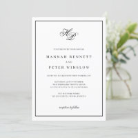 Elegante Monogram-Initials Black Frame Wedding