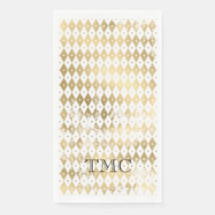 Elegante Monogram Initials Black Gold Harlequin Serviette