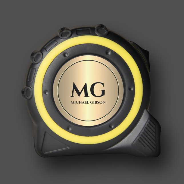 Elegante Monogram-Initials Black Gold Maßband (Elegant Monogram Initials Black Gold Tape Measure
)