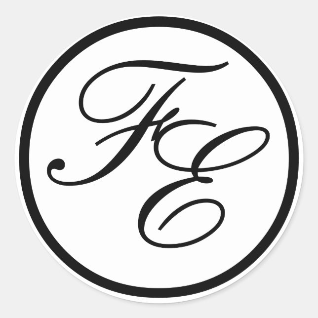 Elegante Monogram-Initials Hochzeitsticker Runder Aufkleber (Vorderseite)