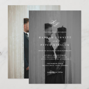 Elegante Monogram Initials Minimale Foto Hochzeit Einladung