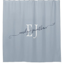 Elegante Monogram-Initials Names Dusty Blue Duschvorhang