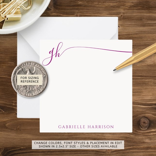 Elegante Monogram Initials Pink Script Mitteilungskarte (Von Creator hochgeladen)