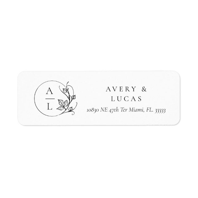 Elegante Monogram Initials Wedding Return Label (Vorne)