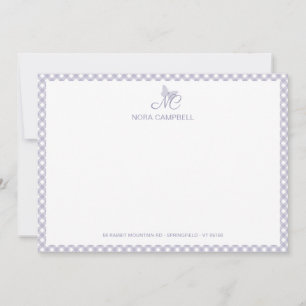 Elegante Monogram Lavender Gingham Note Card Mitteilungskarte