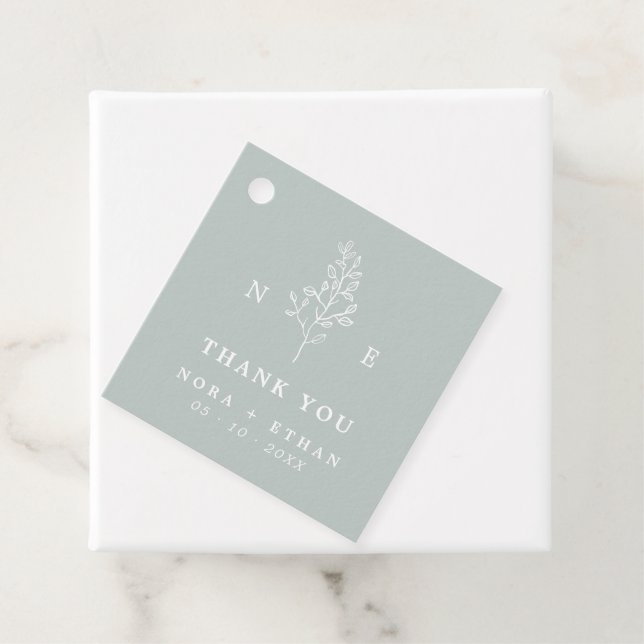 Elegante Monogram Leaf Sage Green Wedding Geschenkanhänger (Beispiel)