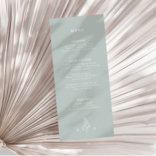 Elegante Monogram Leaf Sage Green Wedding Menükarte