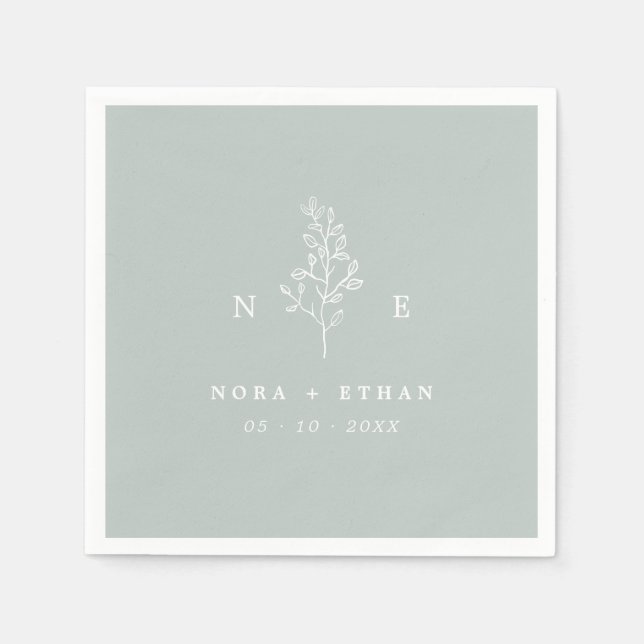 Elegante Monogram Leaf Sage Green Wedding Serviette (Vorderseite)