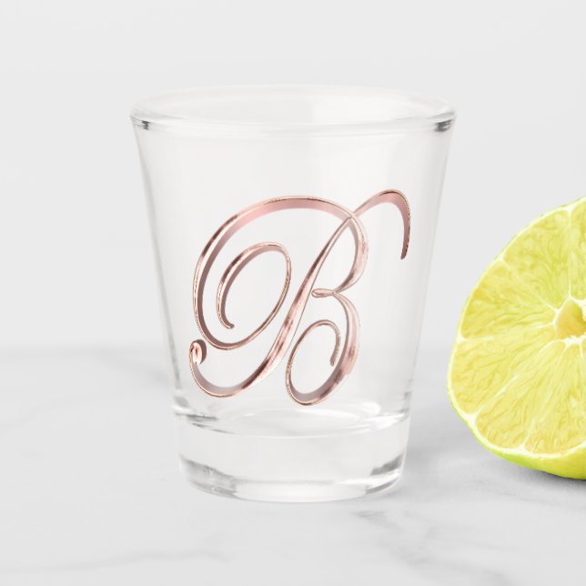 Elegante Monogram Letter B Imitate Rose Gold Chic Schnapsglas (Vorderseite)
