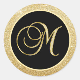 Elegante Monogram Letter M Black Gold Glitzer Sieg Runder Aufkleber