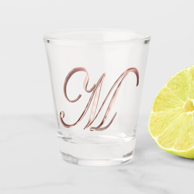 Elegante Monogram Letter M Imitats Rose Gold Chic Schnapsglas (Vorderseite)