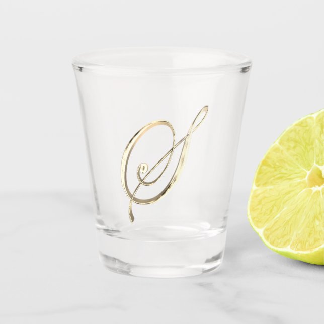 Elegante Monogram Letter S Imitats Gold Chic Schnapsglas (Vorderseite)