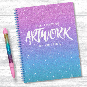 Elegante Monogram Lila Glitzer Sketchbook Notizbuch