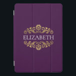 Elegante Monogram lila Gold Chic iPad Pro Cover<br><div class="desc">Eine elegante lila und goldene Pad-Hülle. Gut für die Rückkehr zur Schule. Fügen Sie Ihren Namen zwischen den goldenen Blüten auf der Vorderseite geblüht. Entworfen für Sie von BlackBerry Boulevard.</div>