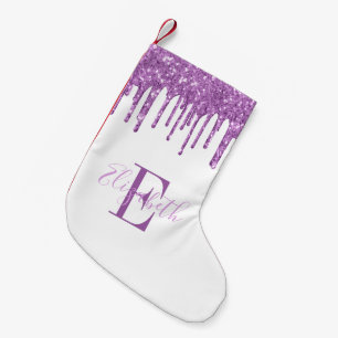 Elegante Monogram Lila Imitats Glitzer Tropfen Kleiner Weihnachtsstrumpf