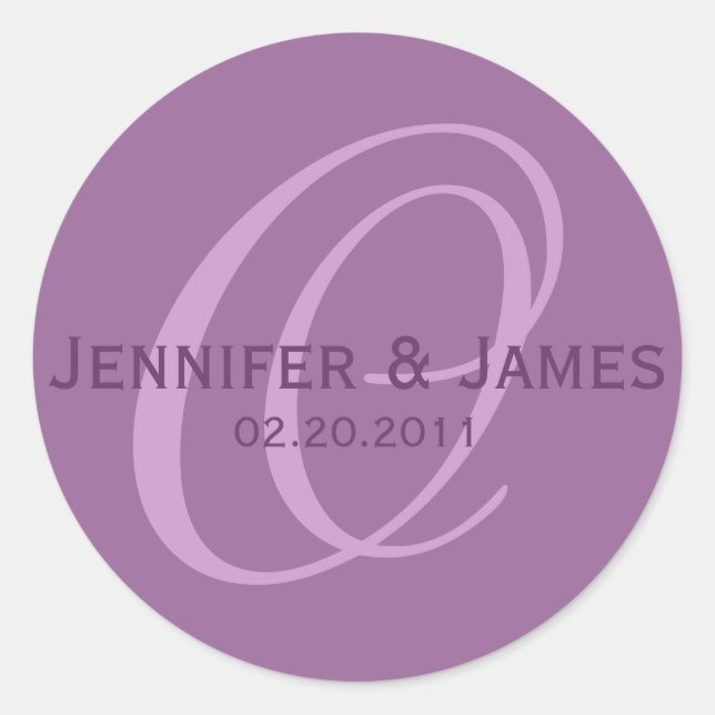 Elegante Monogram Lila Plum Wedding Sticker (Vorderseite)