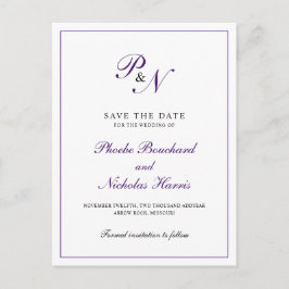 Elegante Monogram Lila Wedding Save the Date Ankündigungspostkarte